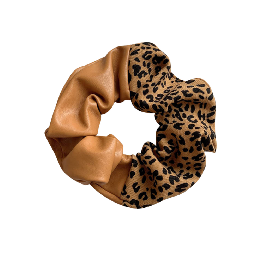 Stylish Vegan Leopard Pattern Leather Scrunchies